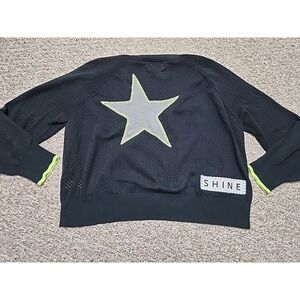 WISPR Women Black Neon Green Star Shine Open Knit Mesh Cardigan Sweater XL